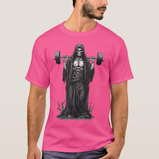 Grim Sensenmann Funny Bodybuilder Barbell Deadlift T-Shirt (Vorderseite)