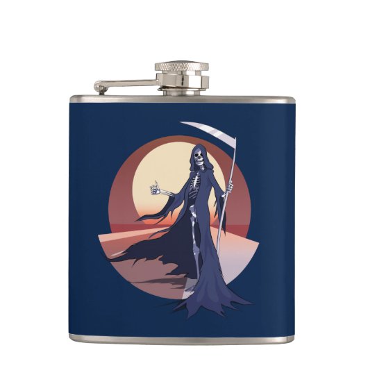 Grim Sensenmann Hitchwandern Flachmann (Vorderseite)