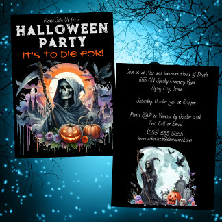 Grim Sensenmann Pumpkins und Friedhof Halloween-Pa Einladung