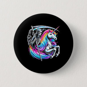 Grim Sensenmann Riding Unicorn Funny Gothic Pastel Button