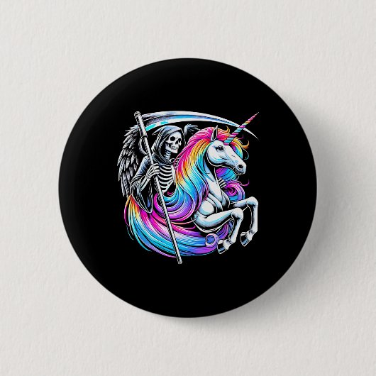 Grim Sensenmann Riding Unicorn Funny Gothic Pastel Button (Vorderseite)