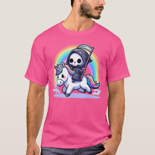 Grim Sensenmann Riding Unicorn Funny Rainbow Heavy T-Shirt
