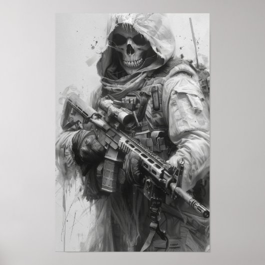 Grim Sensenmann Skeleton mit Assault Rifle Poster (Vorne)
