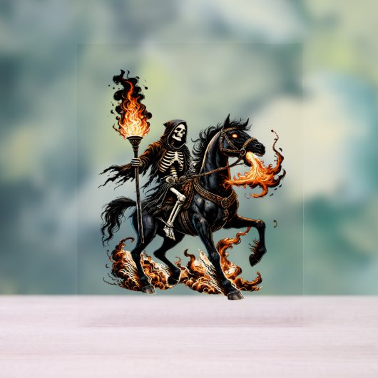 Grim Sensenmann Skeleton Reiten Reiten Flammen Acrylschild (Neutral)
