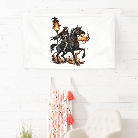 Grim Sensenmann Skeleton Reiten Reiten Flammen Banner (Insitu)