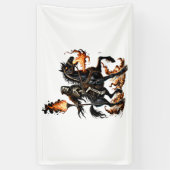 Grim Sensenmann Skeleton Reiten Reiten Flammen Banner (Vertikal)