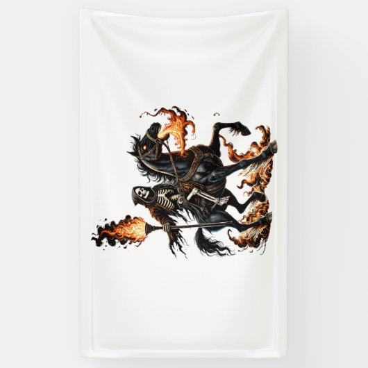Grim Sensenmann Skeleton Reiten Reiten Flammen Banner (Vertikal)