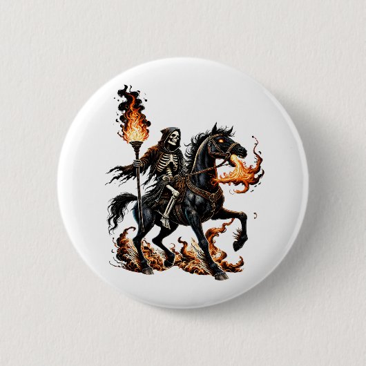 Grim Sensenmann Skeleton Reiten Reiten Flammen Button (Vorderseite)