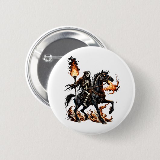 Grim Sensenmann Skeleton Reiten Reiten Flammen Button (Vorne & Hinten)