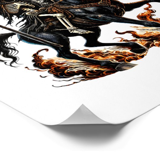 Grim Sensenmann Skeleton Reiten Reiten Flammen Poster (Ecke)