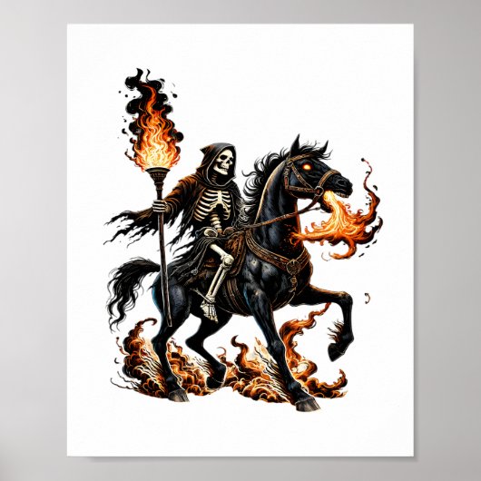 Grim Sensenmann Skeleton Reiten Reiten Flammen Poster (Vorne)