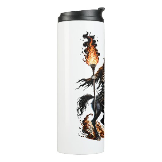 Grim Sensenmann Skeleton Reiten Reiten Flammen Thermosbecher (Nach links gedreht)