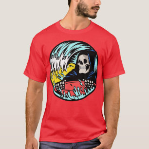 Grim Sensenmann Skeleton Surfing  T-Shirt