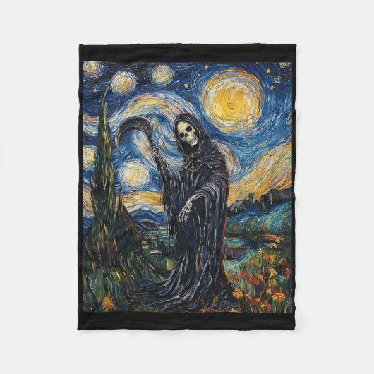 Grim Sensenmann Skeleton - Van Gogh Style - Starry Fleecedecke (Vorderseite)