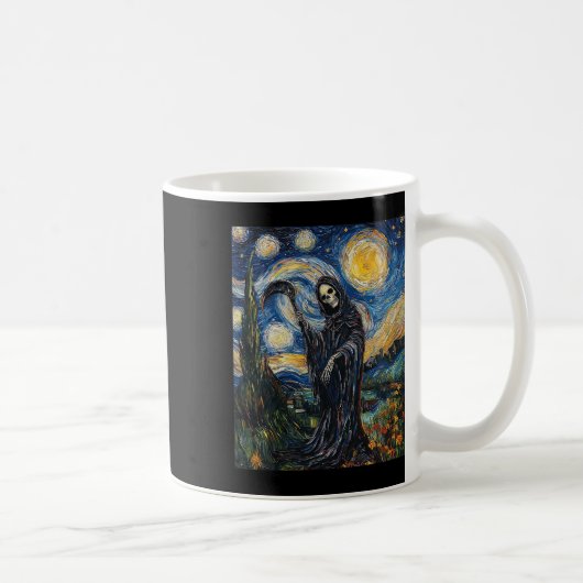 Grim Sensenmann Skeleton - Van Gogh Style - Starry Kaffeetasse (Rechts)