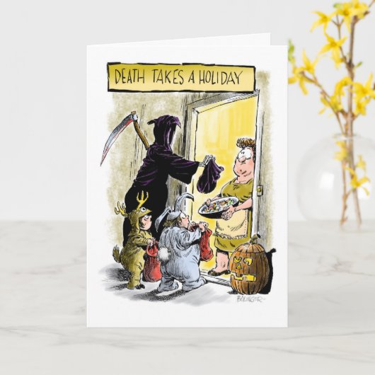 Grim-Sensenmann-Trick-oder-Treating-Halloween-Kart Karte (Gelbe Blume)