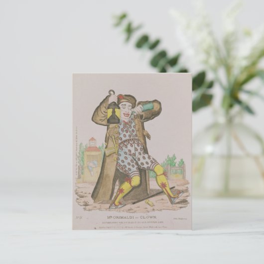 Grimaldi als Clown, der die Postkarte (Stehend Vorderseite)