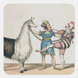Grimaldi und die Alpaca im Pantomime Quadratischer Aufkleber