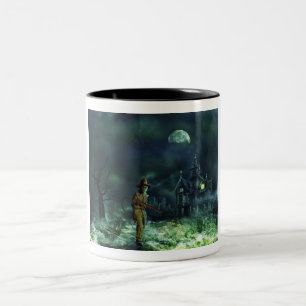 Grimischer Halloween-Sensenmann und Spuk Haus Zweifarbige Tasse