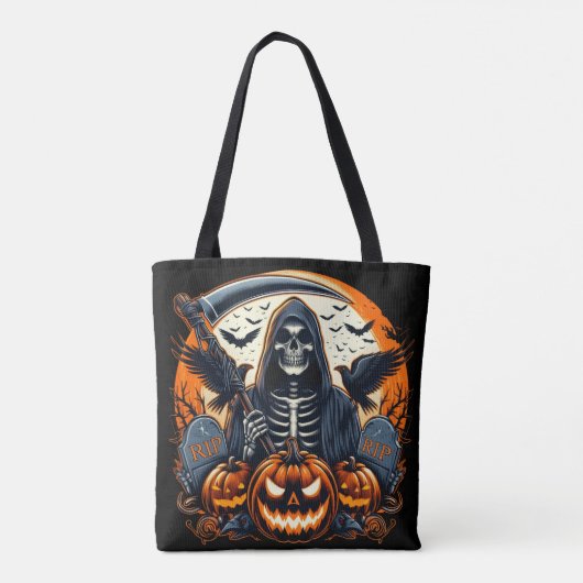 Grimischer Sensenmann Friedhof Spooky Pumpkins Hal Tasche (Rückseite)