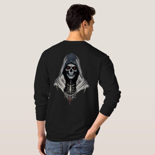 "Grimischer Sensenmann Skull Long Sleeve T - Shirt (Schwarz voll)