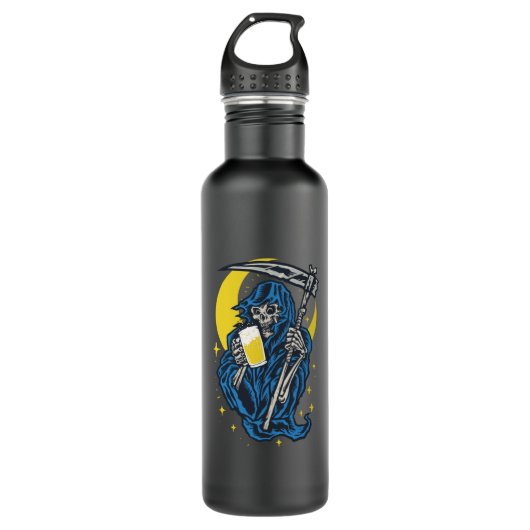 Grimischer Sensenmann trinken Bier Edelstahlflasche (Vorderseite)