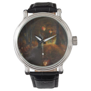 Grimischer Sensenmann und Kürbis Armbanduhr