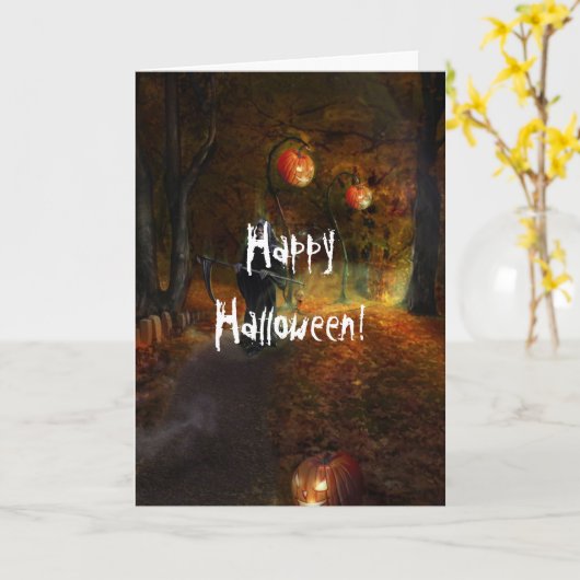 Grimischer Sensenmann und Kürbis Karte (Gelbe Blume)