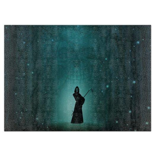 Grimischer Sensenmann und Schädel Schneidebrett (Vorderseite)
