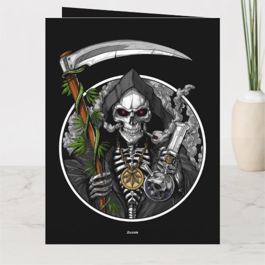 Grimmige Sensenmann Rauchen Beängstigende Grußkart Karte (Rückseite)