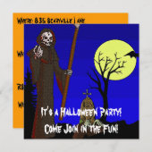 Grimmiger Sensenmann auf dem Friedhof Einladung (Vorne/Hinten)