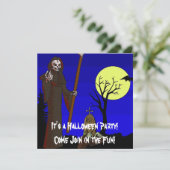 Grimmiger Sensenmann auf dem Friedhof Einladung (Stehend Vorderseite)