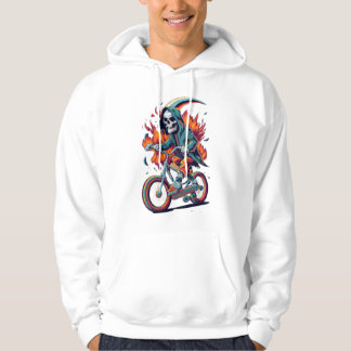 Grimmiger Sensenmann auf Motorrad-Flaming Hoodie