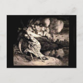 Grimmiger Sensenmann auf schwarzer Postkarte (Vorderseite)