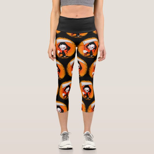 Grimmiger Sensenmann Cartoon Capri Leggings (Vorderseite)