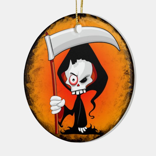 Grimmiger Sensenmann Cartoon Keramik Ornament (Links)