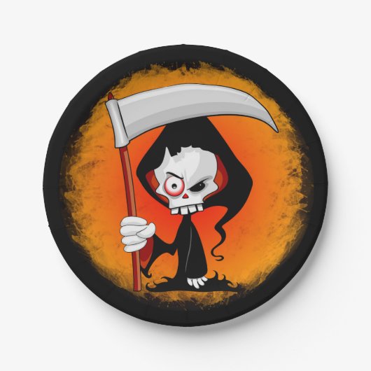 Grimmiger Sensenmann Cartoon Pappteller (Vorderseite)