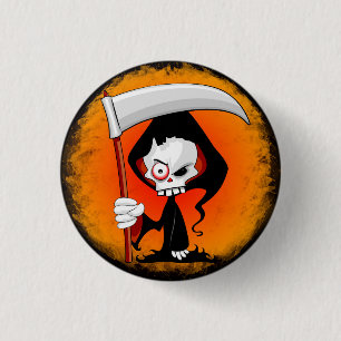 Grimmiger Sensenmann Cartoon Wasserflasche Button