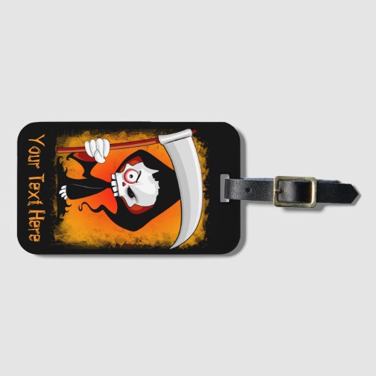 Grimmiger Sensenmann Cartoon Wasserflasche Gepäckanhänger (Vorderseite (Horizontal))