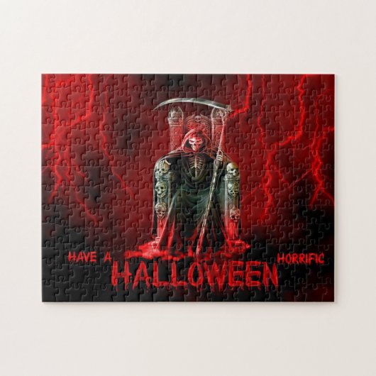 Grimmiger Sensenmann-Halloween-Gruß Puzzle (Horizontal)