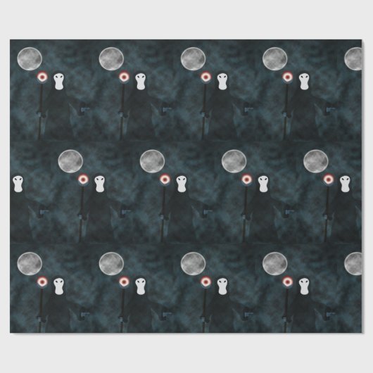 Grimmiger Sensenmann Halloween Night Moon Geschenkpapier (Flach)