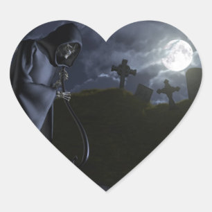 Grimmiger Sensenmann im Büro Herz-Aufkleber