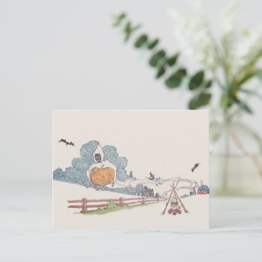 Grimmiger Sensenmann Jack O' Lantern Bat Campfire Postkarte (Stehend Vorderseite)