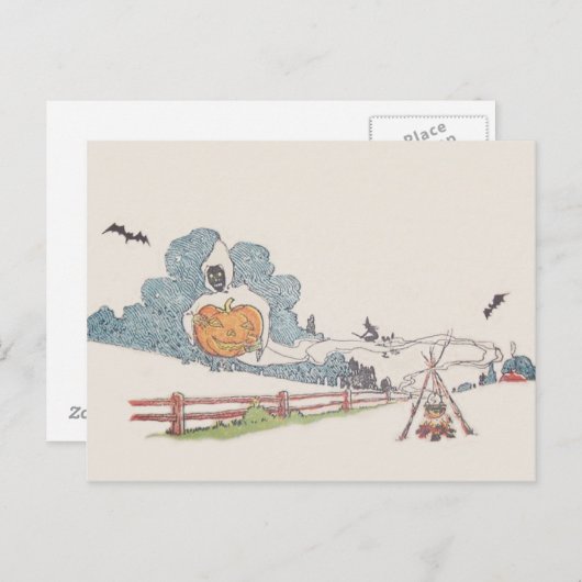 Grimmiger Sensenmann Jack O' Lantern Bat Campfire Postkarte (Vorne/Hinten)
