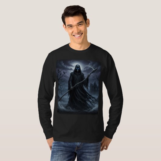 Grimmiger Sensenmann langen Ärmel Halloween T - Sh T-Shirt (Vorne ganz)