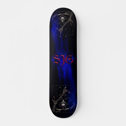 Grimmiger Sensenmann mit blauen Flammen Skateboard (Vorne)
