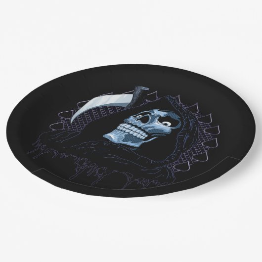 Grimmiger Sensenmann Pappteller (Schrägansicht)