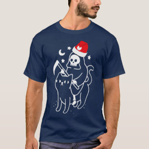 Grimmiger Sensenmann Reiten Eine Katze Weihnachten T-Shirt