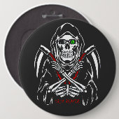 Grimmiger Sensenmann Scythe Death Skelettknochen H Button (Vorne & Hinten)