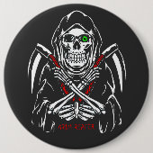 Grimmiger Sensenmann Scythe Death Skelettknochen H Button (Vorderseite)